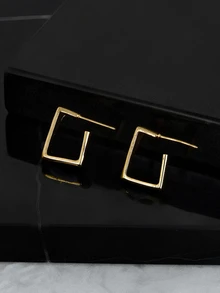 CHICVUE 全新設計女式幾何金屬方形圈形耳環，時尚簡約風格，啞光飾面 - 金色 - 查看 5