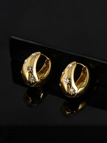 CHICVUE 1 par Pendientes moda con diseño de diamante de imitación para mujeres para decoración diaria regalo de citas - Dorado - Ver 4