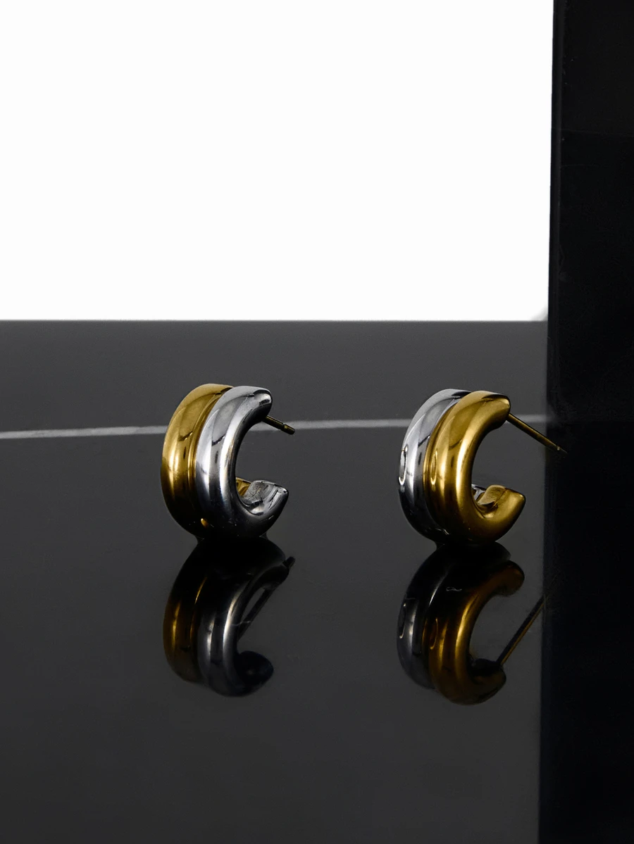 CHICVUE 2pcs Stainless Steel 18K Gold Plated C-Shaped Earrings Gift For Women - Type C - View 1