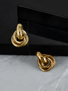 CHICVUE 1 Pair Minimalist Personalized Fashion Creative Niche Design Golden Twist Hoop Earrings, Suitable For Women's Everyday Wear - Gold - View 5