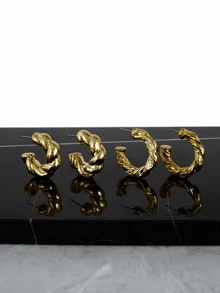 CHICVUE 3-9对装厚款金色耳环套装，低过敏性女士厚款金色耳环 - 金色 - 查看 5