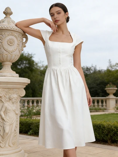 纯色时尚塔夫绸修身连衣裙