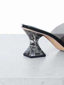 CHICVUE 女士夏季新款高跟拖鞋，优雅透明高跟凉鞋，时尚不对称水晶高跟凉鞋，适合晚会、派对、婚礼、办公室等场合，搭配女装 - 黑色 - 查看 4