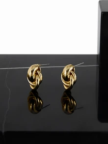 CHICVUE 1 Pair Simple Fashion Creative Unique Design Gold Twist Hoop Earrings, Suitable For Daily Wear For Women - Gold - View 1