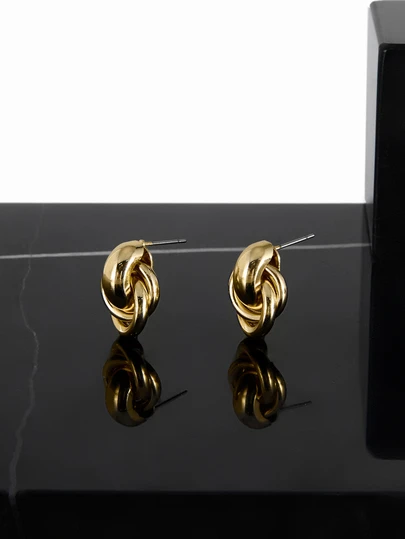 CHICVUE 1 Pair Simple Fashion Creative Unique Design Gold Twist Hoop Earrings, Suitable For Daily Wear For Women