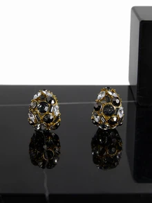 CHICVUE 1pair Unique Retro-Inspired Elegant Glass Inlay Hoop Earrings For Women, Luxury European Style - Yellow Gold - View 4