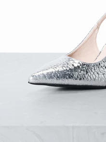 CHICVUE 秋冬新款夏季时尚露跟凉鞋，尖头高跟鞋，优雅粗跟鞋，柔软皮革简约女式高跟鞋，优雅，派对 - 銀色 - 查看 5