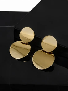 CHICVUE 1 Pair Retro Fashion Versatile Chic 3D Smooth Metal Circle Earrings - Yellow Gold - View 2