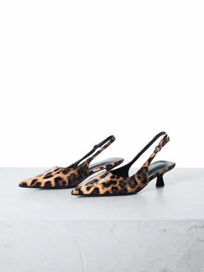 秋冬女士豹纹漆皮高跟鞋，4厘米猫跟套脚式礼服鞋，性感细高跟鞋，适合派对，优雅