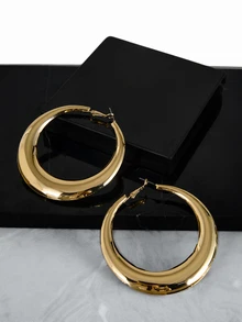 CHICVUE 1pair Fashionable Geometric Enamel Earrings With White Tone - Yellow Gold - View 5