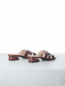 CHICVUE 高跟凉鞋，蛇皮纹理粗跟舒适圆头休闲一脚蹬低跟凉鞋 - 咖啡棕 - 查看 3