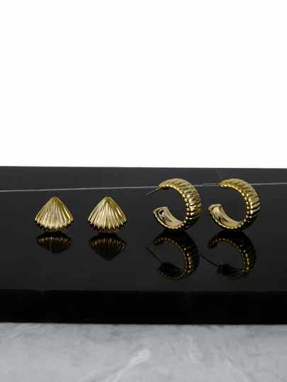 CHICVUE 6/18件套时尚新款海星、贝壳、光滑水滴和凹凸C形金耳环耳钉套装，适合夏季旅行和度假