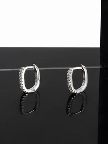 CHICVUE 高品质925纯银镀层水晶时尚圆形耳环，适合女士婚礼派对礼物，街头百搭饰品 - 銀色 - 查看 3