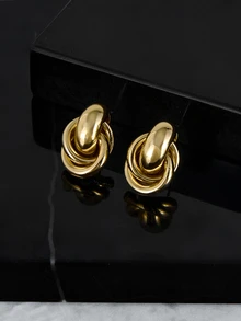 CHICVUE 1 Pair Simple Fashion Creative Unique Design Gold Twist Hoop Earrings, Suitable For Daily Wear For Women - Gold - View 4