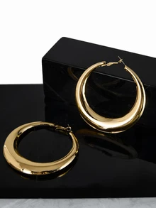 CHICVUE 1pair Fashionable Geometric Enamel Earrings With White Tone - Yellow Gold - View 4