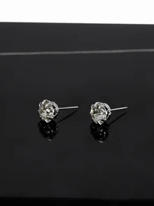 CHICVUE 24pcs/Set Fashionable Minimalist Cubic Zirconia Stud Earrings, Suitable For Party, Date And Daily Wear - Silver - View 3