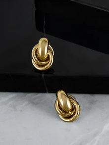 CHICVUE 1 Pair Simple Fashion Creative Unique Design Gold Twist Hoop Earrings, Suitable For Daily Wear For Women - Gold - View 5