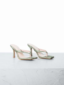 CHICVUE Classic Minimalist Striped Thong Women High Heel Sandals - Green - View 3