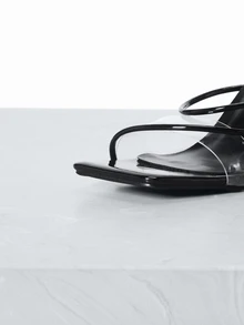 CHICVUE 春夏女士黑色高跟鞋，方头粗跟透明绑带性感高跟凉鞋，柔软皮革，修身显瘦，时尚百搭，舒适 - 黑色 - 查看 5