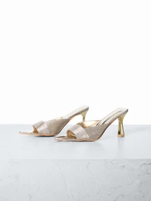 CHICVUE 女士 Niche 尖头编织带高跟穆勒凉鞋（包装） - 金色 - 查看 1