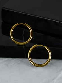 CHICVUE 18K Golden Plated Hypoallergenic Stainless Steel Hoop Earrings - Smooth Polished Finish, Anti-Fade, Comfortable & Versatile For Daily Wear Or Parties, Elegant Gift For Women - Multicolor - View 4