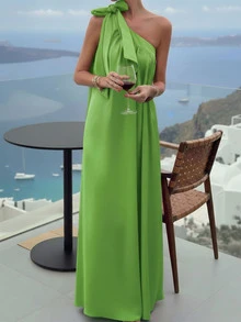 Elegant Solid Color Sleeveless Maxi Dress, Back To School Season Summer - Green - View 3