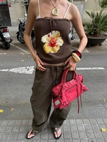 Vivid Style 女士时尚百搭针织背心，适合春夏派对、生日、性感时尚、修身显瘦、印花、休闲度假、海滩旅行、郊游、约会等场合。 - 棕色 - 查看 1