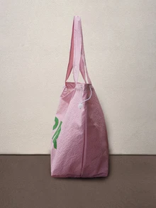 Hatastic Túi đeo vai một bên cỡ lớn, dây rút, mẫu mới 2025, chất liệu vải canvas, in chữ Nhật, túi xách tay bằng nylon, túi công sở, túi dự tiệc âm nhạc. - Hồng - Xem 2