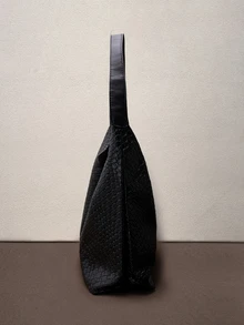 Hatastic 1 件装女士时尚新月形编织单肩包，带内置零钱包，适合音乐节 - 黑色 - 查看 2