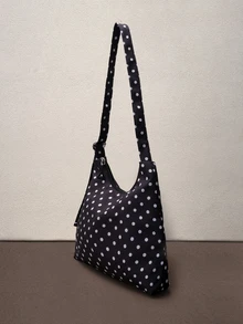 Hatastic 女士单肩包，时尚波点新月形布包，波点音乐节 - 黑色 - 查看 2