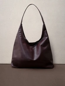 Hatastic 2026 Fashionable Solid Color Commuter Tote Bag, Minimalist Niche Design Underarm Bag, Stylish Large Capacity Shoulder Bag Music Fest Halloween - Coffee Brown - View 1