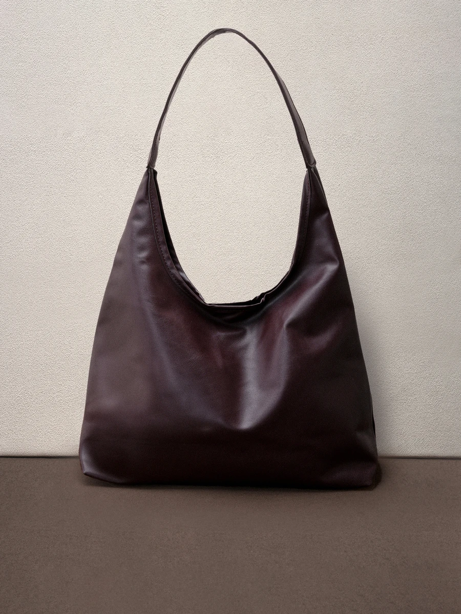 Hatastic 2026 Fashionable Solid Color Commuter Tote Bag, Minimalist Niche Design Underarm Bag, Stylish Large Capacity Shoulder Bag Music Fest Halloween - Coffee Brown - View 1