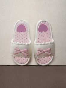 Hatastic 2025 Spring/Summer New Women's Slippers, Pink Bowknot Plastic Sandals, Flat Home Slides For Summer Music Fest - White - View 2