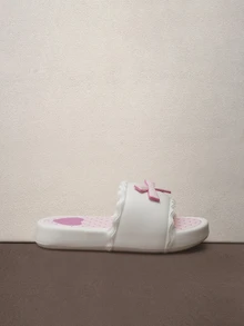 Hatastic 2025 Spring/Summer New Women's Slippers, Pink Bowknot Plastic Sandals, Flat Home Slides For Summer Music Fest - White - View 5