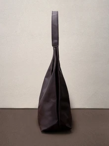 Hatastic 2026 Fashionable Solid Color Commuter Tote Bag, Minimalist Niche Design Underarm Bag, Stylish Large Capacity Shoulder Bag Music Fest Halloween - Coffee Brown - View 2