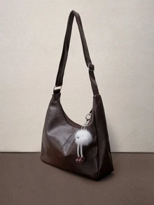 Hatastic 1件装女士时尚单肩包，简约斜挎包，棕色PU材质单肩包，大容量，可调节肩带，适合日常、聚会、通勤、音乐节等场合。 - 彩色 - 查看 3