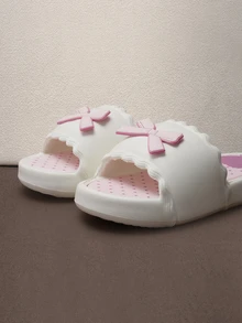 Hatastic 2025 Spring/Summer New Women's Slippers, Pink Bowknot Plastic Sandals, Flat Home Slides For Summer Music Fest - White - View 3