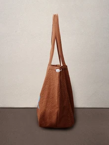 Hatastic Túi đeo vai một bên cỡ lớn bằng vải canvas có dây rút, in chữ Nhật, chất liệu nylon, thích hợp cho đi làm, đi lễ hội âm nhạc. - màu nâu - Xem 3