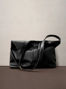 Hatastic 2026 New Fashion Solid Color Commuter Tote Bag, Minimalist Niche Design Underarm Bag, Stylish Large Capacity Shoulder Bag Music Fest Back To School - Black - View 4