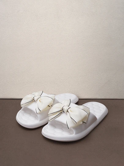 Hatastic Dép lê nữ trang trí nơ, dép nhựa ngoài trời kiểu preppy, trang phục đi biển, dép nữ dự lễ hội âm nhạc.