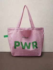 Hatastic Túi đeo vai một bên cỡ lớn, dây rút, mẫu mới 2025, chất liệu vải canvas, in chữ Nhật, túi xách tay bằng nylon, túi công sở, túi dự tiệc âm nhạc. - Hồng - Xem 1