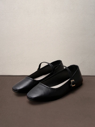 Hatastic Women's Black Buckle Decor Simple Ballet Flats, Fashionable And Elegant Mary Jane Shoes, Suitable For Spring, Autumn, Winter, All Seasons, Soft Sole Design For Comfort, Suitable For Workwear, Student Wear, Casual Wear, Travel, Elegant Attire, Classic Versatile, Soft And Comfortable, Excellent Experience Music Fest