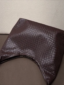 Hatastic 时尚女士新月形编织单肩包，PU皮革斜挎包带零钱包，新款时尚大容量女士音乐节包包 - 咖啡棕 - 查看 3