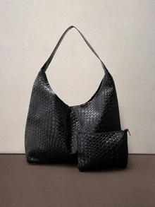 Hatastic 1 件装女士时尚新月形编织单肩包，带内置零钱包，适合音乐节 - 黑色 - 查看 4