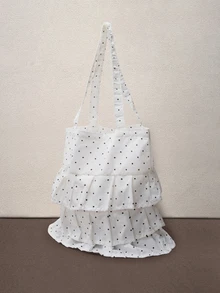 Hatastic Túi đeo vai vải bố xếp ly phong cách Mori mới mùa hè 2024, phiên bản Hàn Quốc dành cho sinh viên văn học & nghệ thuật, túi vải bố dành cho cô gái dịu dàng, túi màu kem chủ đề lễ hội âm nhạc. - trắng - Xem 3