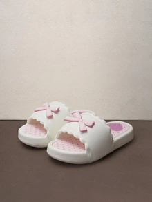 Hatastic 2025 Spring/Summer New Women's Slippers, Pink Bowknot Plastic Sandals, Flat Home Slides For Summer Music Fest - White - View 1