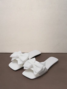 Hatastic Women's Fashion Flat Square Toe Slip-On Sandals, Versatile Ladies Summer Beach Slides Non-Slip Music Fest - White - View 1