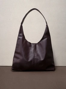 Hatastic 2026 Fashionable Solid Color Commuter Tote Bag, Minimalist Niche Design Underarm Bag, Stylish Large Capacity Shoulder Bag Music Fest Halloween - Coffee Brown - View 4
