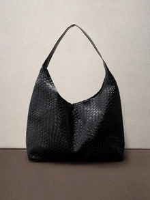 Hatastic 1 件装女士时尚新月形编织单肩包，带内置零钱包，适合音乐节 - 黑色 - 查看 1