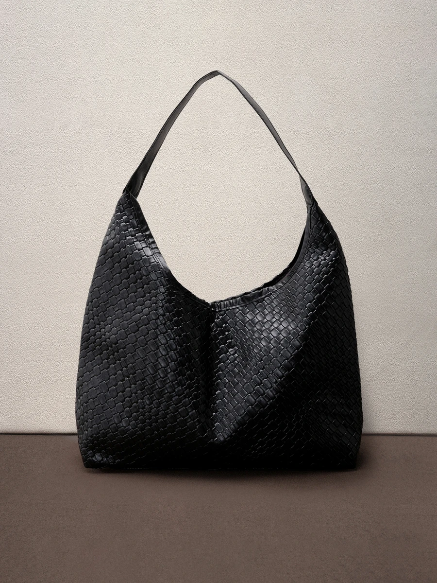 Hatastic 1 件装女士时尚新月形编织单肩包，带内置零钱包，适合音乐节 - 黑色 - 查看 1